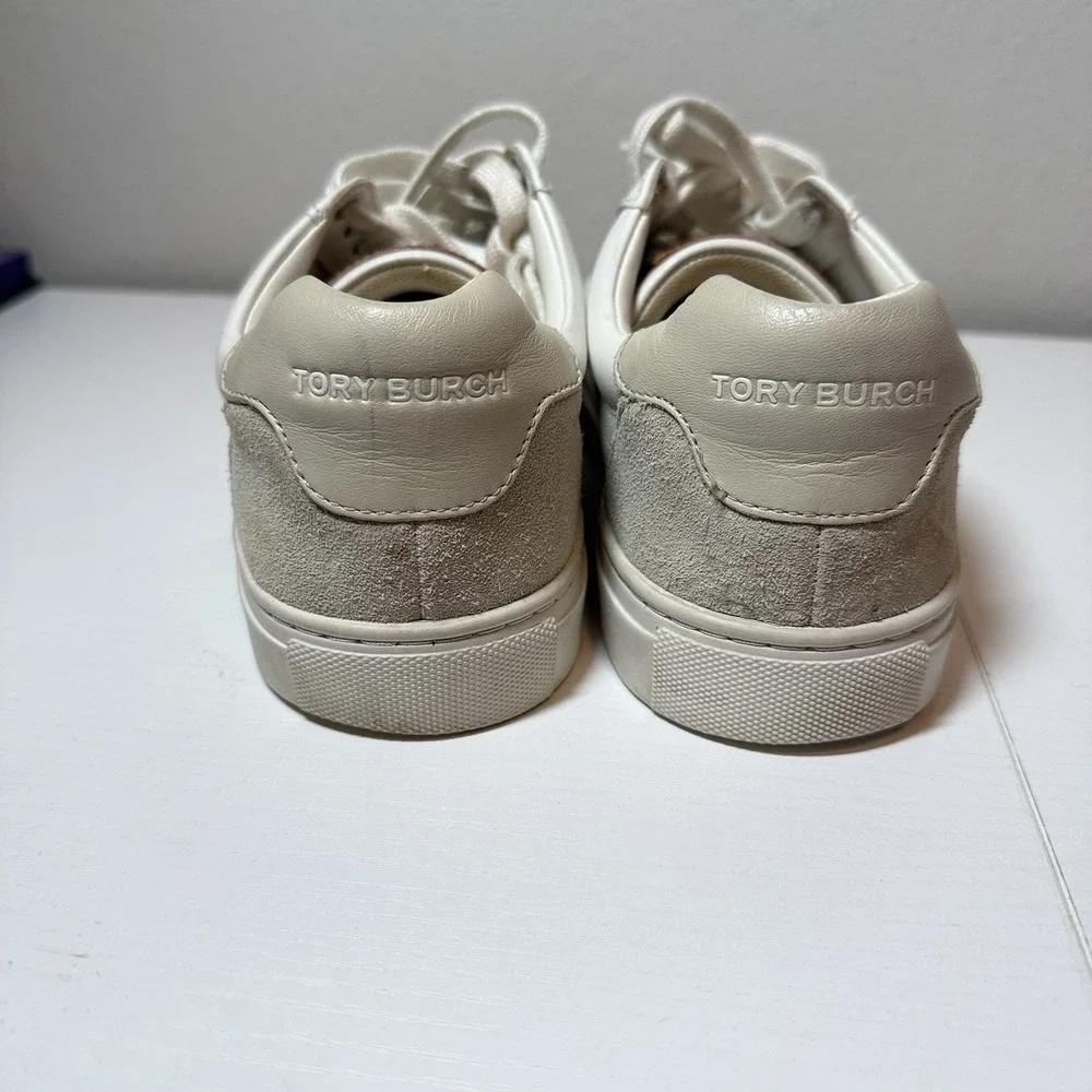 Tory Burch Sneakers Bari Nappa Color Block Women Sz 9 White Beige Leather Suede